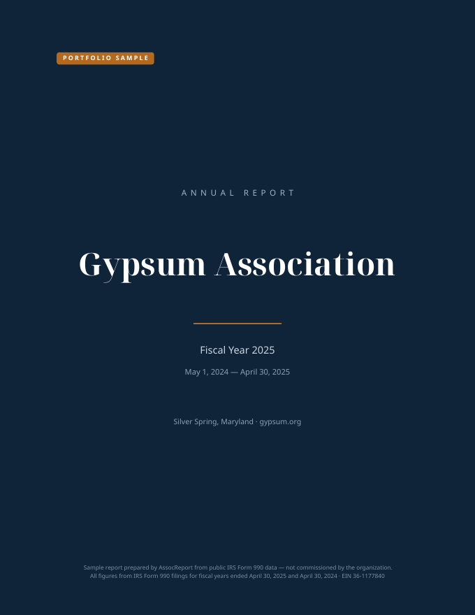 Sample annual report cover — navy with serif title